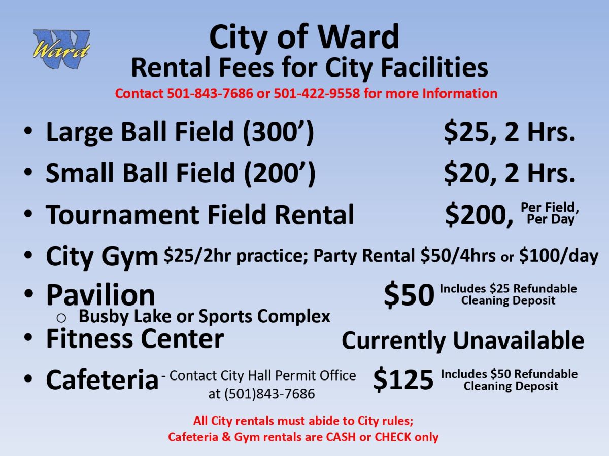 Fees for rentals of all City facilities